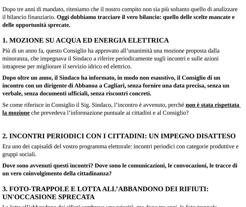 TRE ANNI DI GOVERNO PINNA, TRE ANNI DI OCCASIONI PERSE!